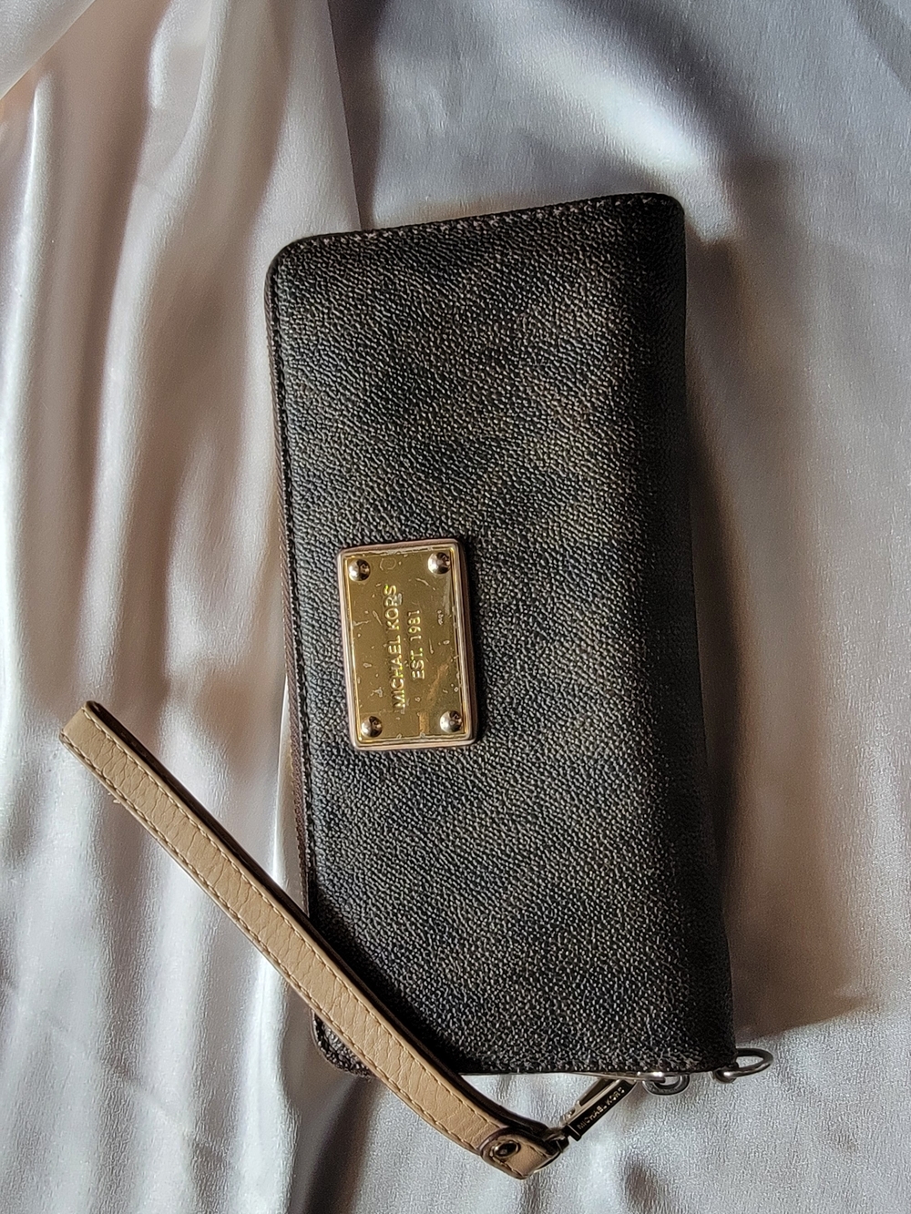 Michael Kors Dark Brown Logo Leather Wristlet Wallet